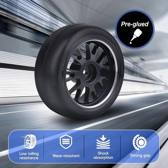 PreGlued Aluminum 12mm Hex RC Wheels and Tires OD 2.56 for 1/10 Drift Car - Picture 7 of 10